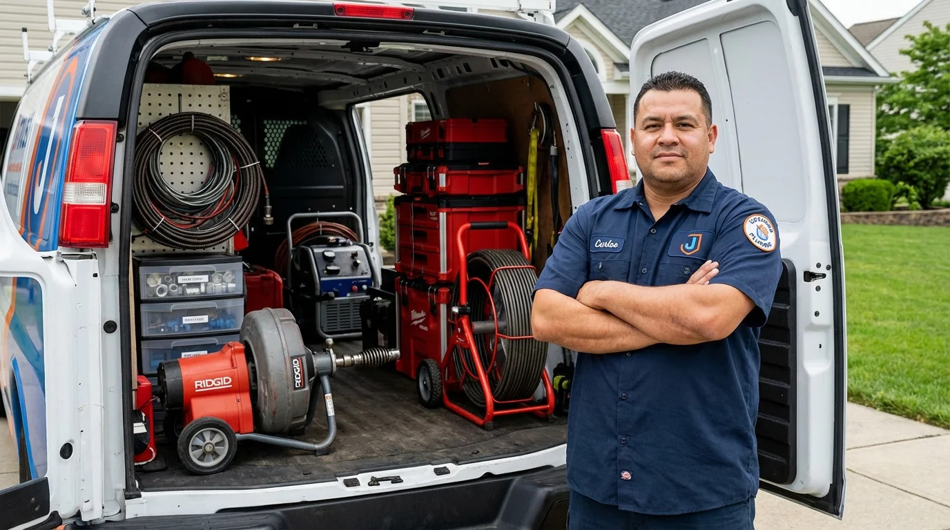 Professional drain cleaning equipment and Johns Plumbing LLC plumber in Holbrook