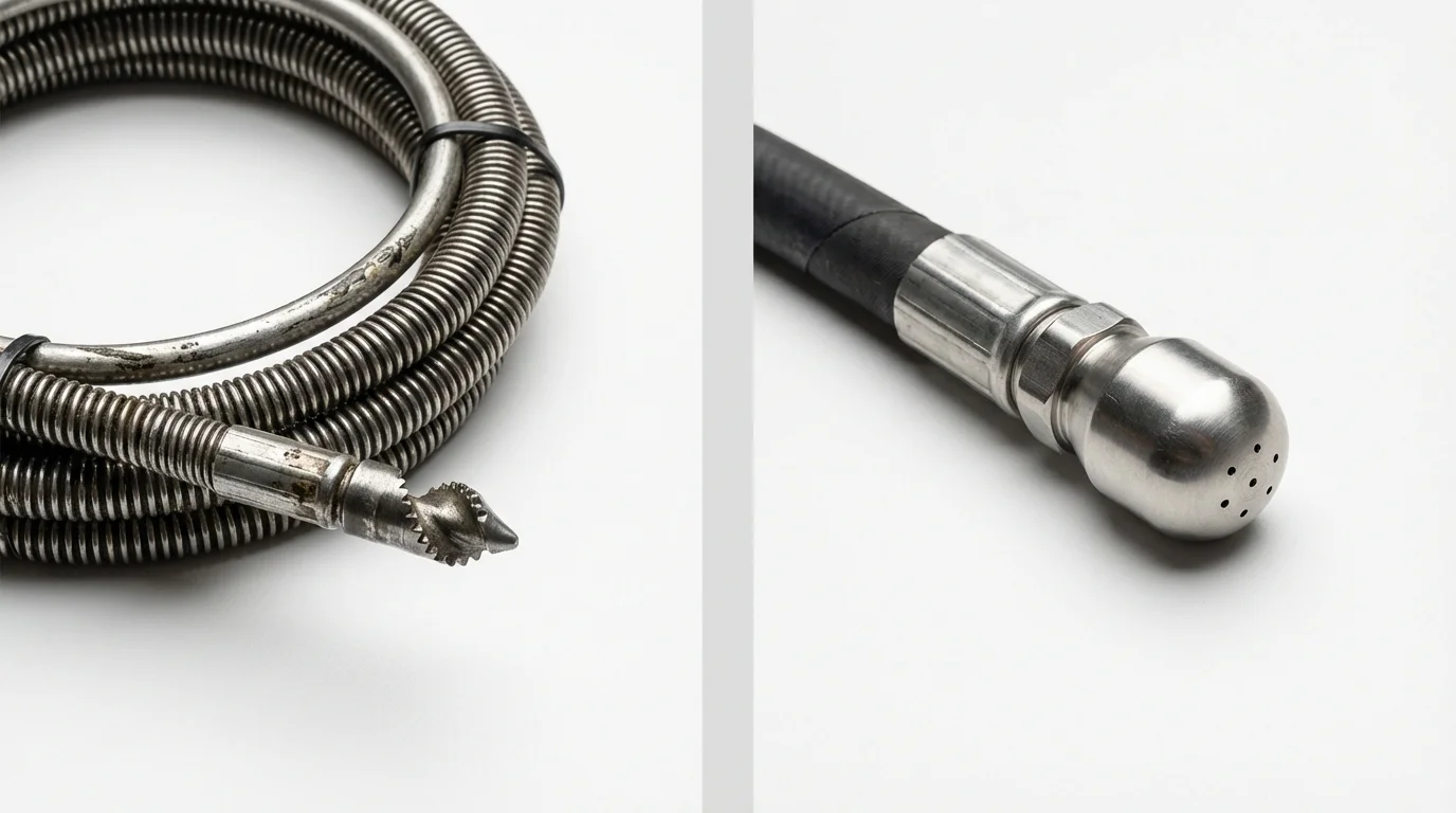 Drain snake cable and hydro jetting nozzle used for drain cleaning in Holbrook, AZ