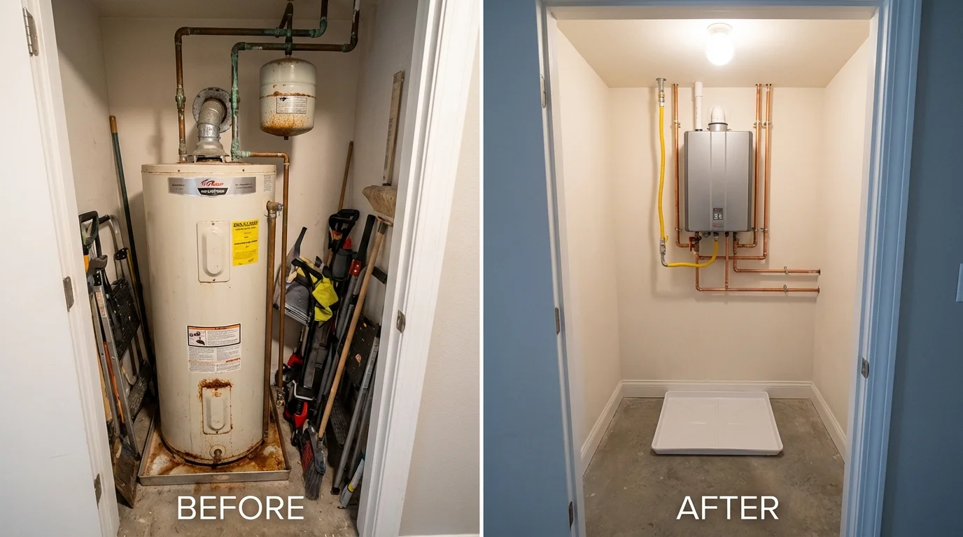 Tank water heater versus wall-mounted tankless unit comparison for Holbrook, AZ homeowners