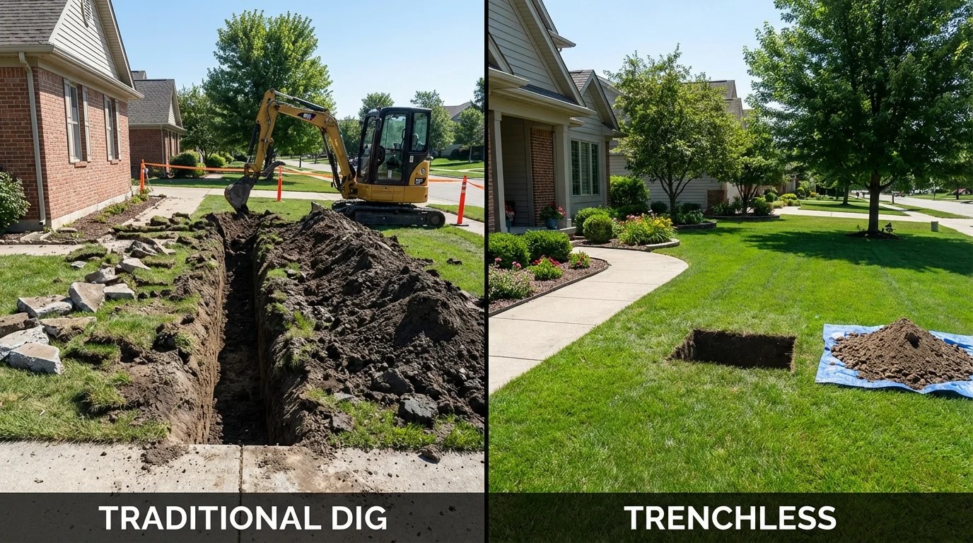 Trenchless sewer repair with minimal yard damage versus traditional excavation in Holbrook, AZ